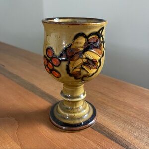 Vintage Otagiri Hand-Painted Stoneware Goblet Grape Leaf Yellow Brown Speckle